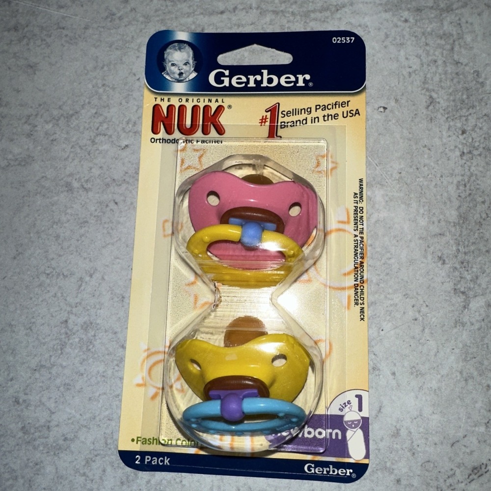 2 Gerber NUK Orthodontic Latex Pacifiers Size 1 Pink Yellow Newborn